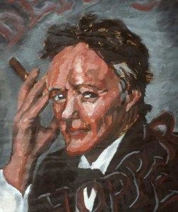 Dennis Hopper. Quickly painted, acrylic on wood. Hopper was in the news at the time.