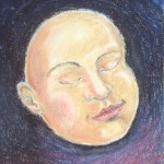 Chalk pastel drawing by Ellen Hamilton called At Peace, showing a peaceful face.