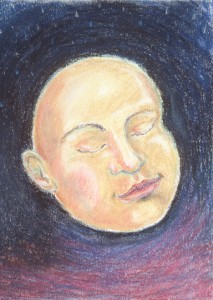 Chalk pastel drawing by Ellen Hamilton called At Peace, showing a peaceful face.