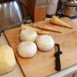 Photo: Turnips. This is a rutabega, 3 turnips, and 3 parsnips.